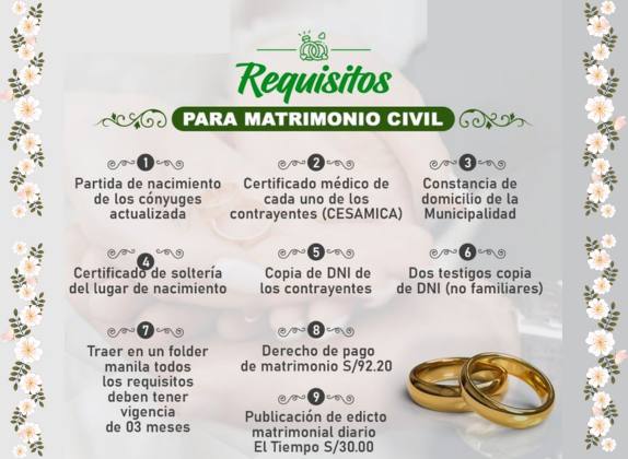 requisitos para matrimonio civil en perú